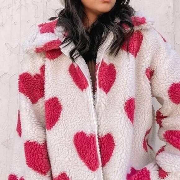 Queen of Hearts Teddy Jacket Coat pink cream - Picture 9 of 11